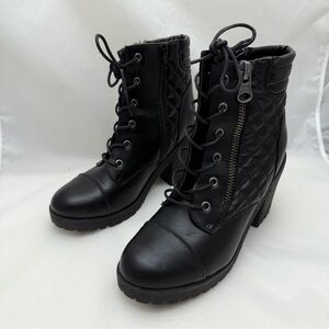 Black Lace-Up Combat Boots with Side Zip Block Heel Sz 8.5 Rampage Goth Chunky